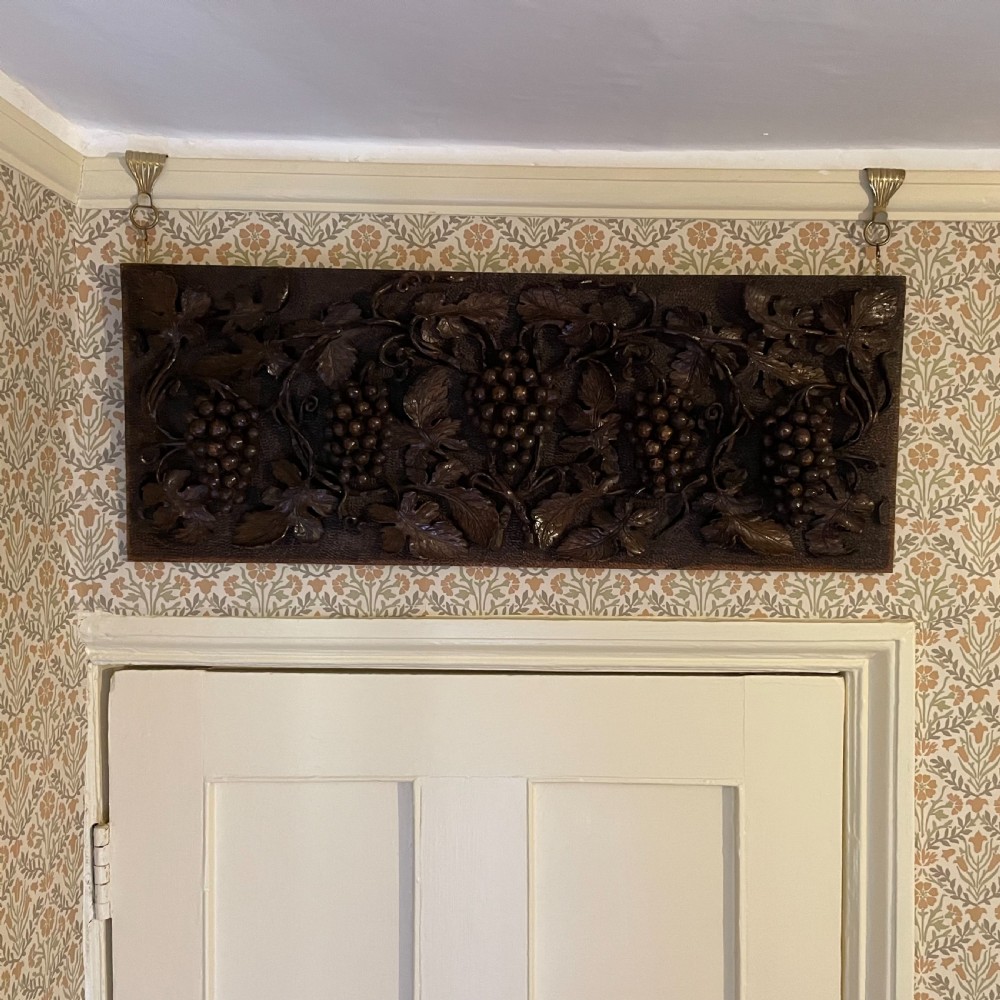 Arts & Crafts Carved Wooden Panel of Grape Vines