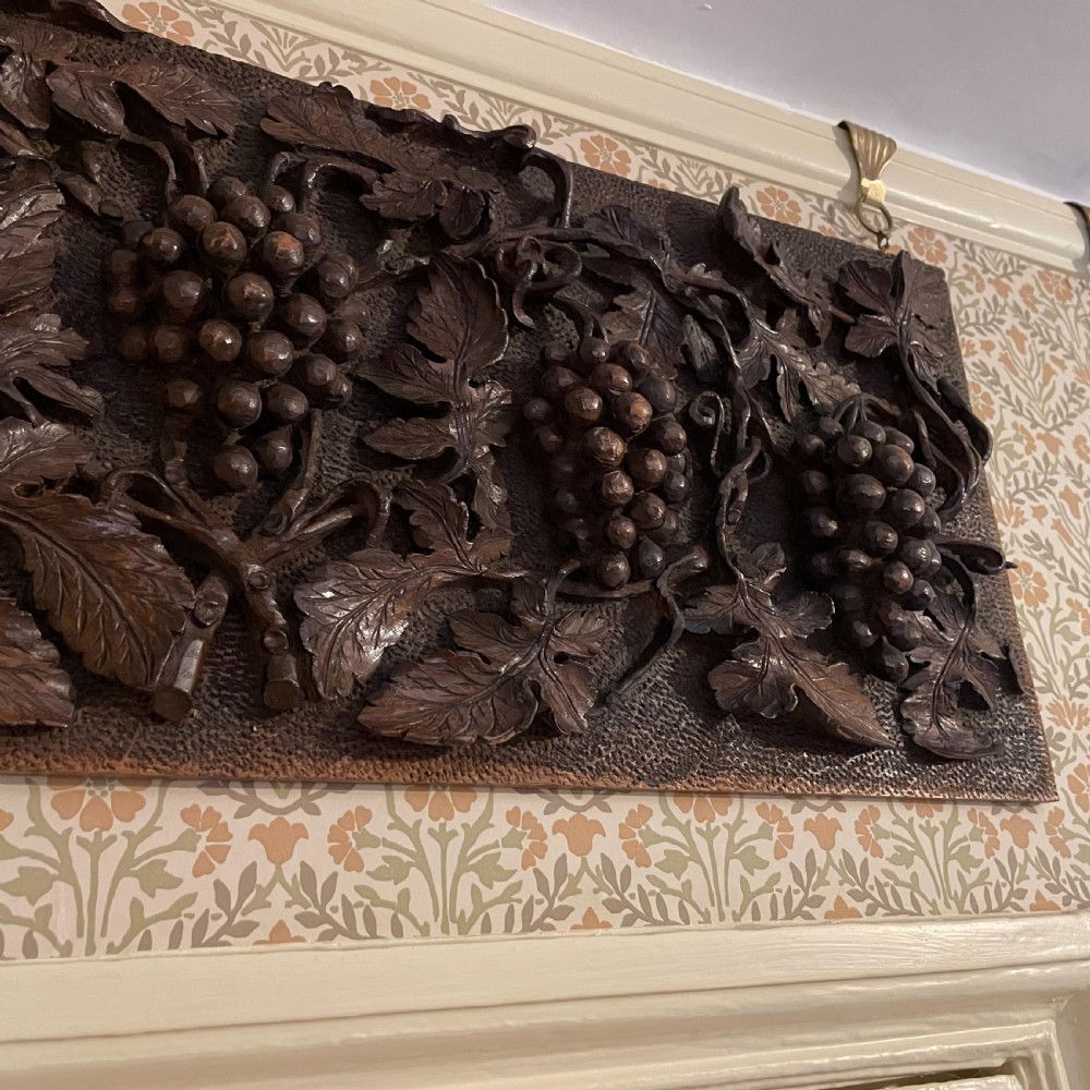 Arts & Crafts Carved Wooden Panel of Grape Vines View II