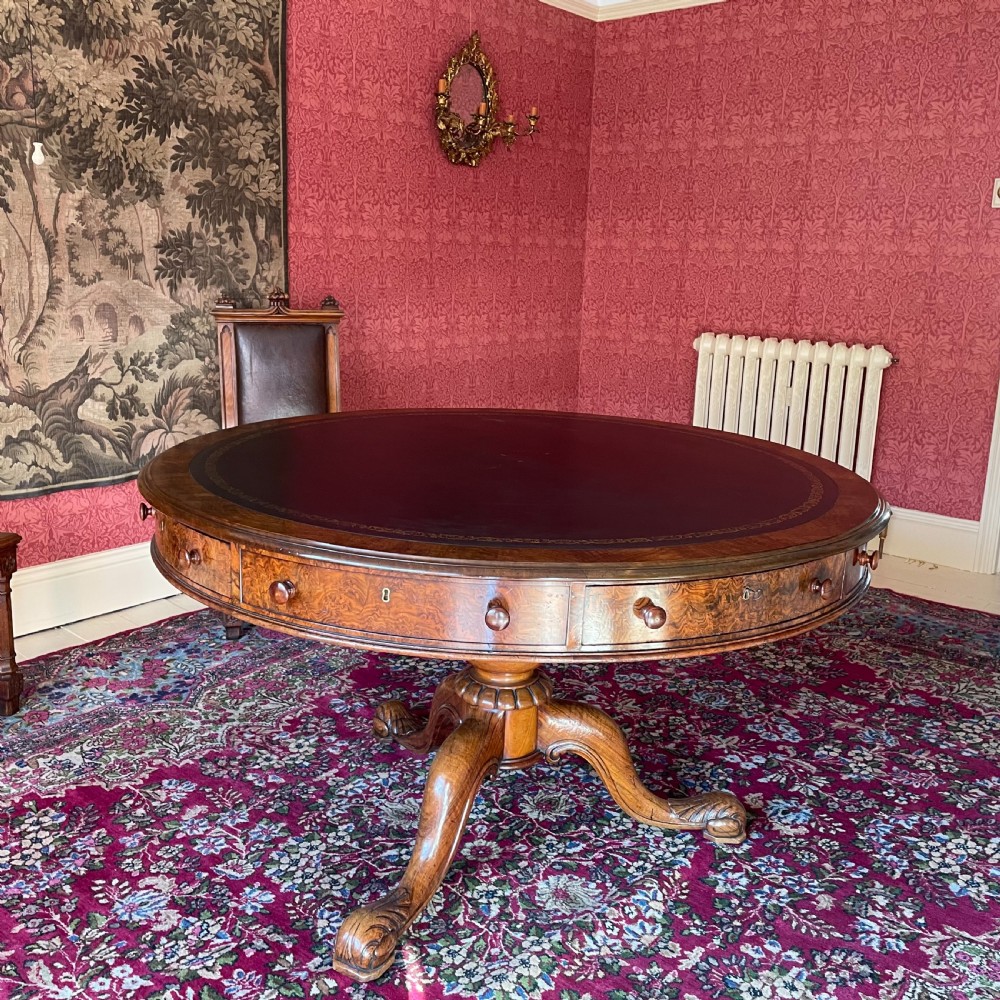 Mid-Victorian Figured Walnut Drum Table by Gillows of Lancaster View II