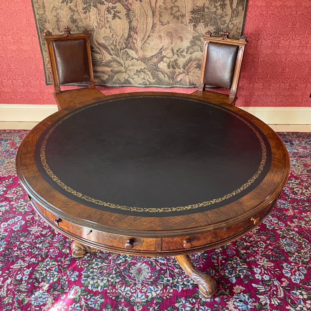 Mid-Victorian Figured Walnut Drum Table by Gillows of Lancaster View III