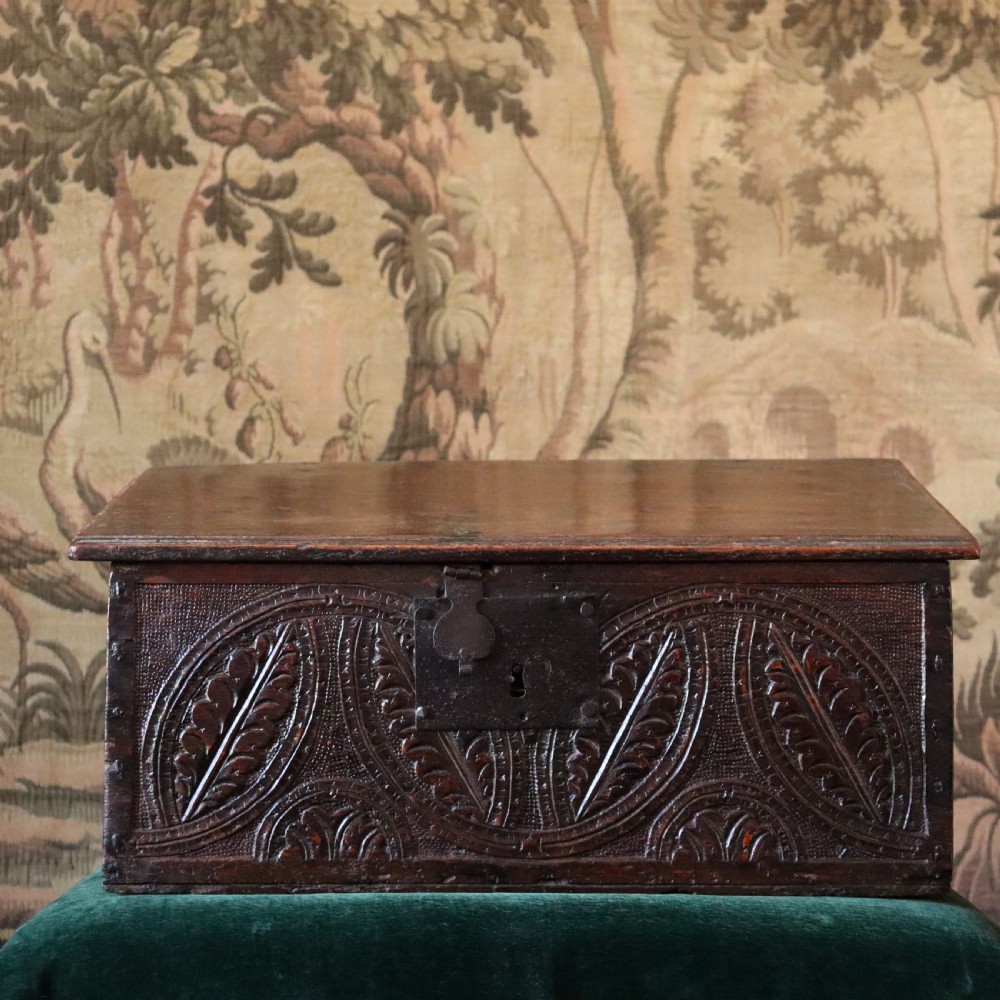 English17th Century Carved Oak Bible Box 