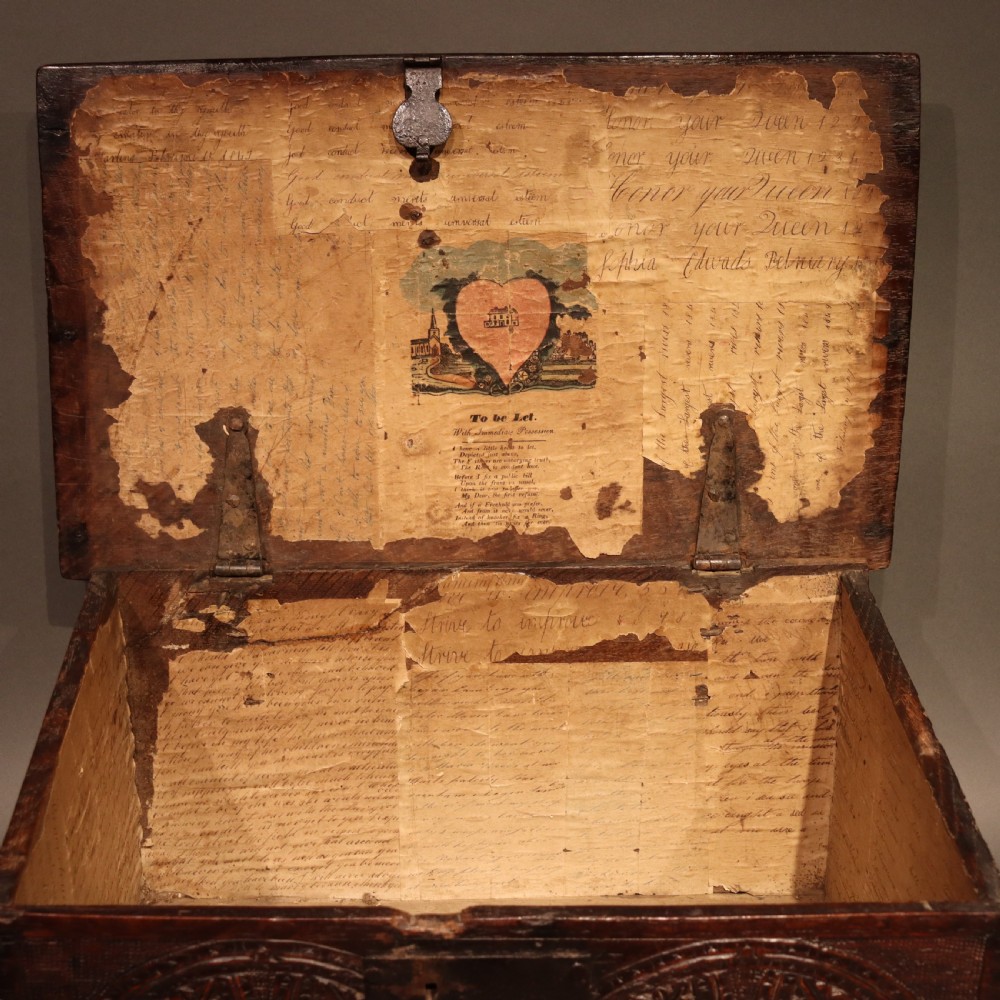English17th Century Carved Oak Bible Box  View II