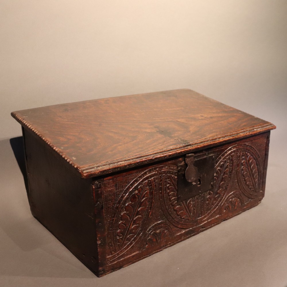 English17th Century Carved Oak Bible Box  View IV