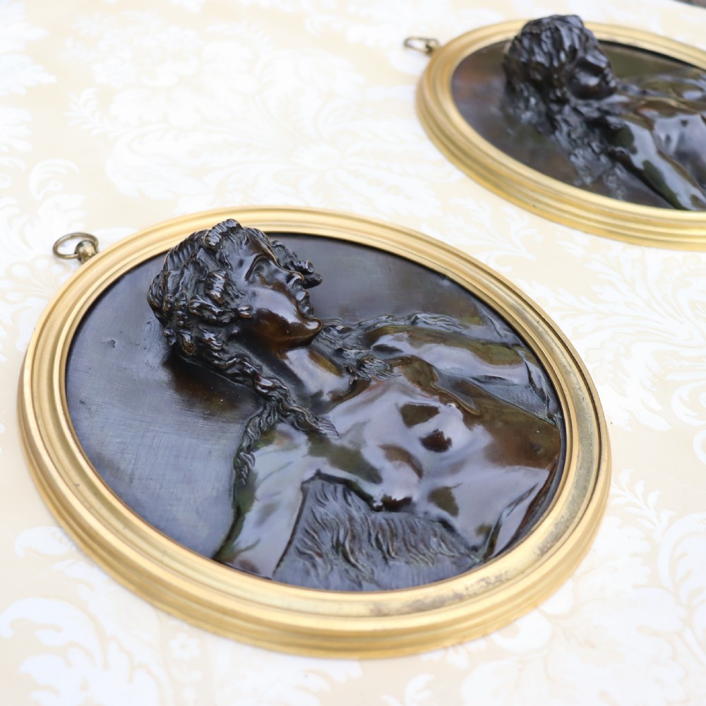 A pair of 19th Century Bronze oval reliefs of Bacchantes  View II