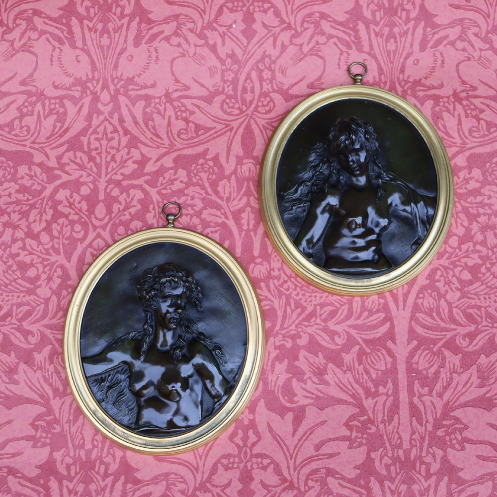 A pair of 19th Century Bronze oval reliefs of Bacchantes  View III
