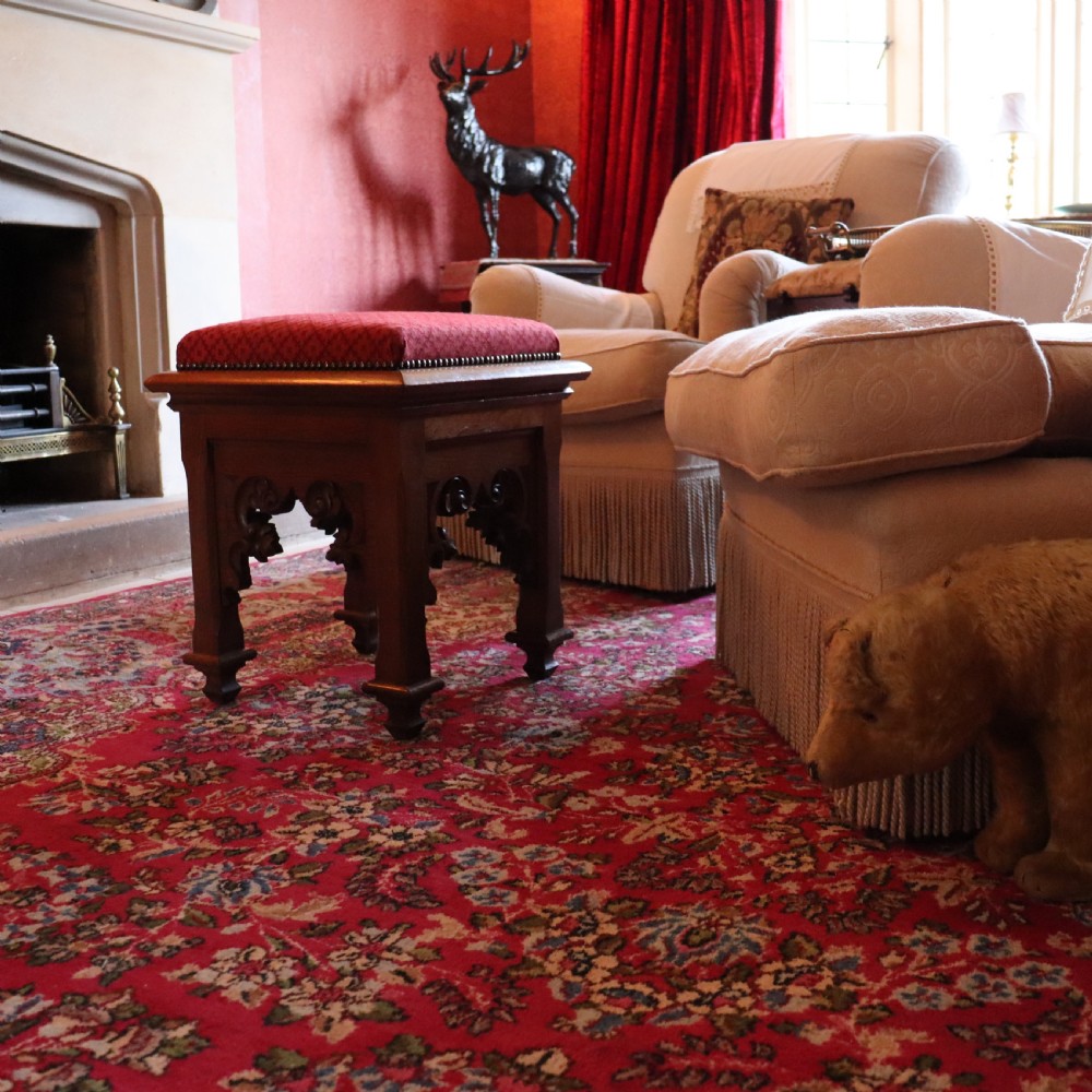 A Victorian Gothic Revival Oak Stool in the manner of Pugin View II