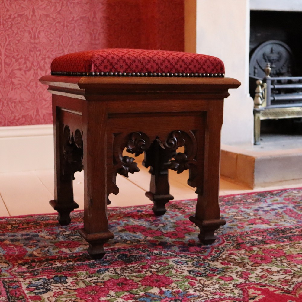 A Victorian Gothic Revival Oak Stool in the manner of Pugin View III