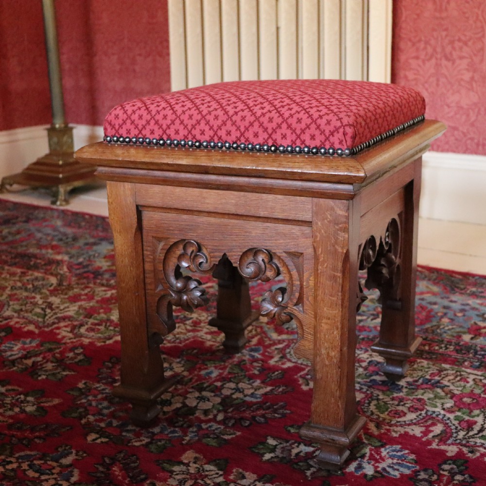 A Victorian Gothic Revival Oak Stool in the manner of Pugin View IV