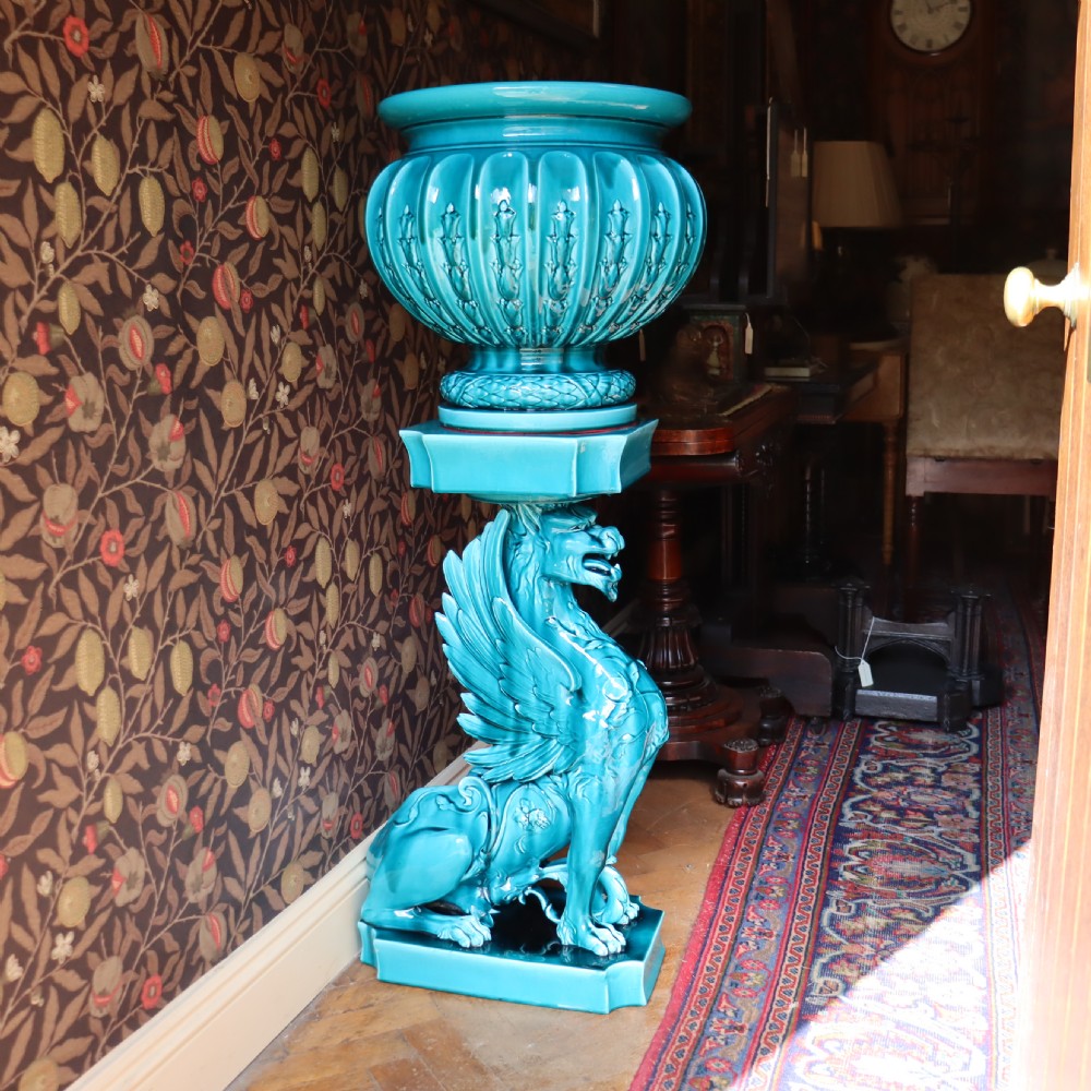 A Remarkable Jardinière and stand in the manner of Burmantofts. Circa 1890.  From Amisfield House