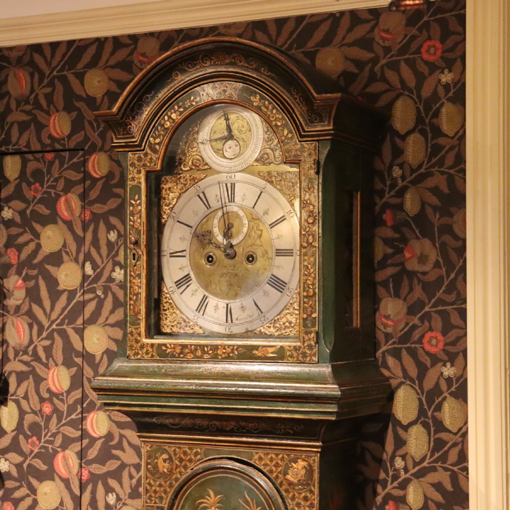 Lacquered longcase clock by Thomas Deykin of Worcester. Circa 1710 View II