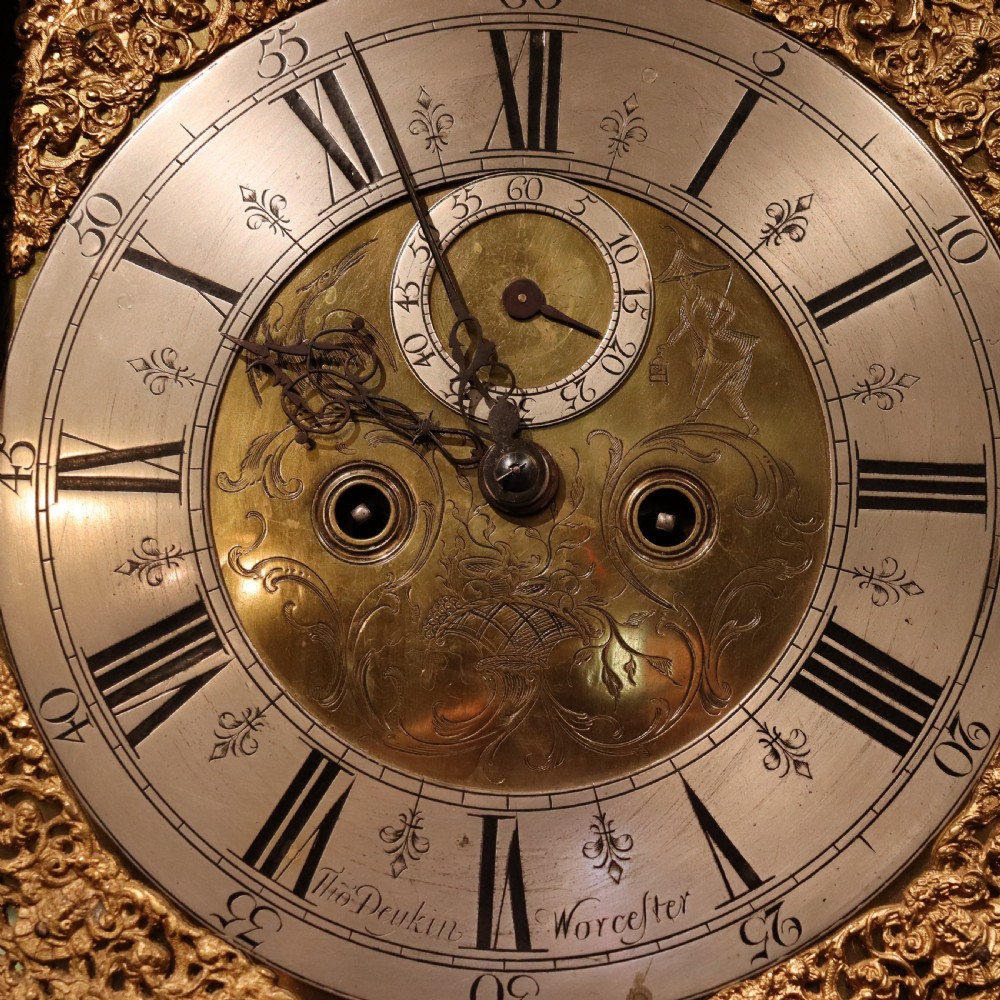 Lacquered longcase clock by Thomas Deykin of Worcester. Circa 1710 View III