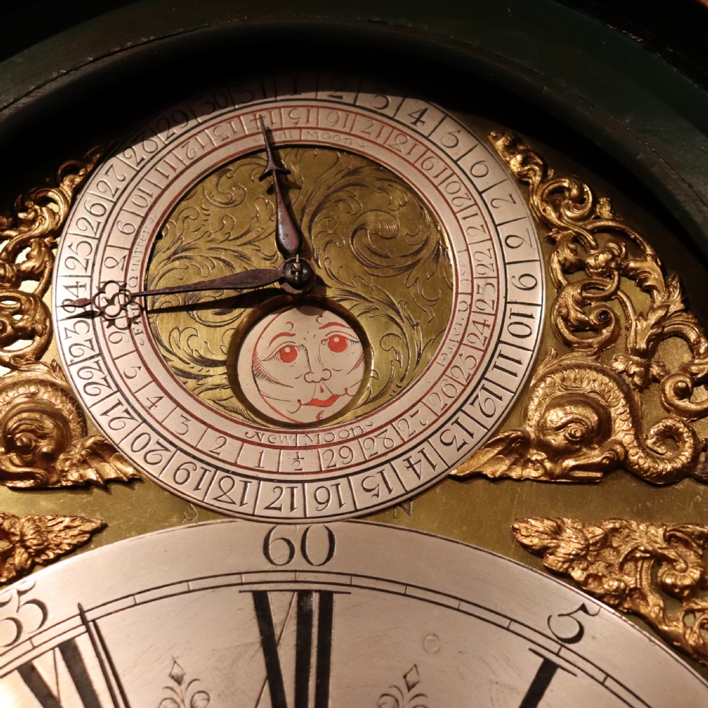 Lacquered longcase clock by Thomas Deykin of Worcester. Circa 1710 View IV
