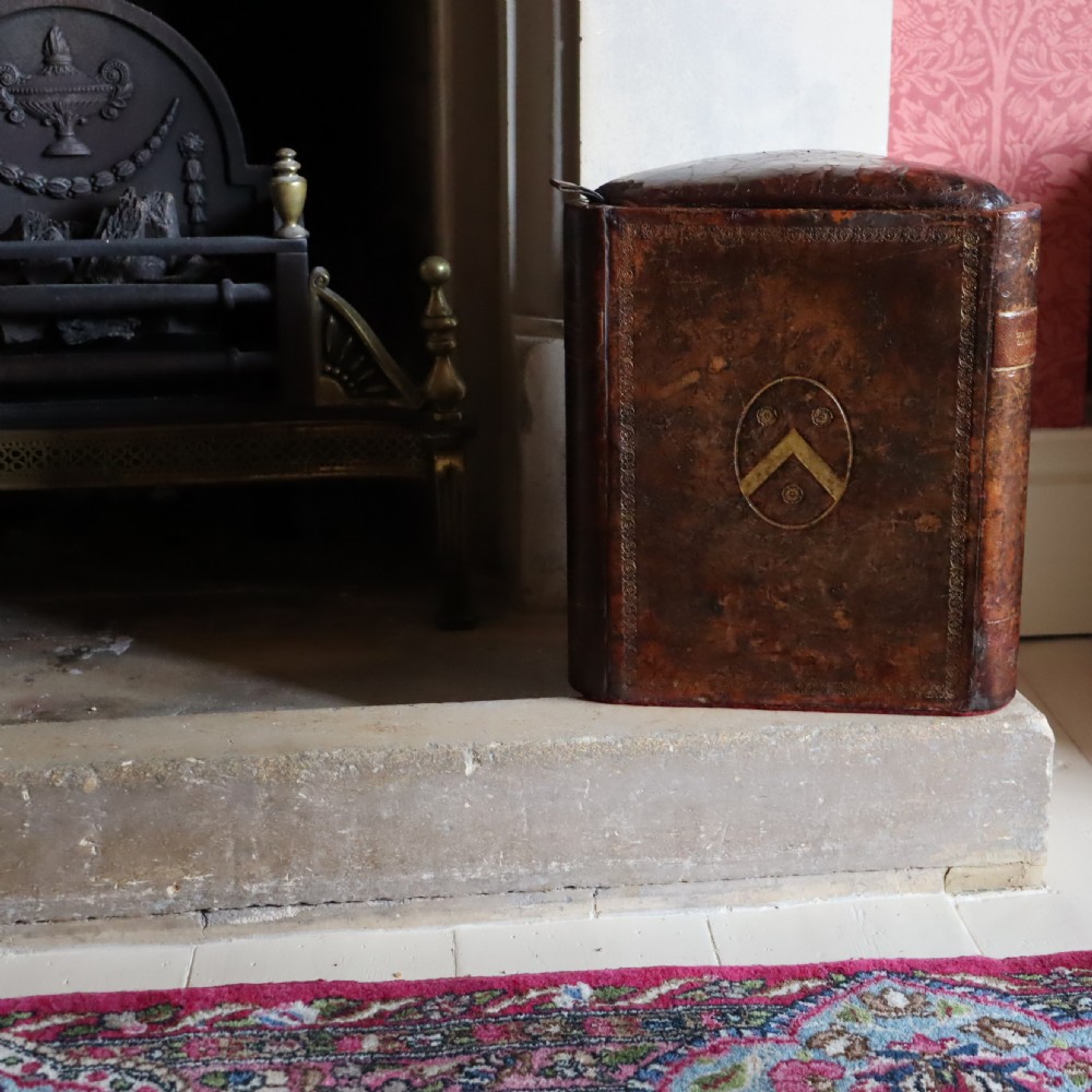 Victorian Book stool with embossed armorial and leather seat