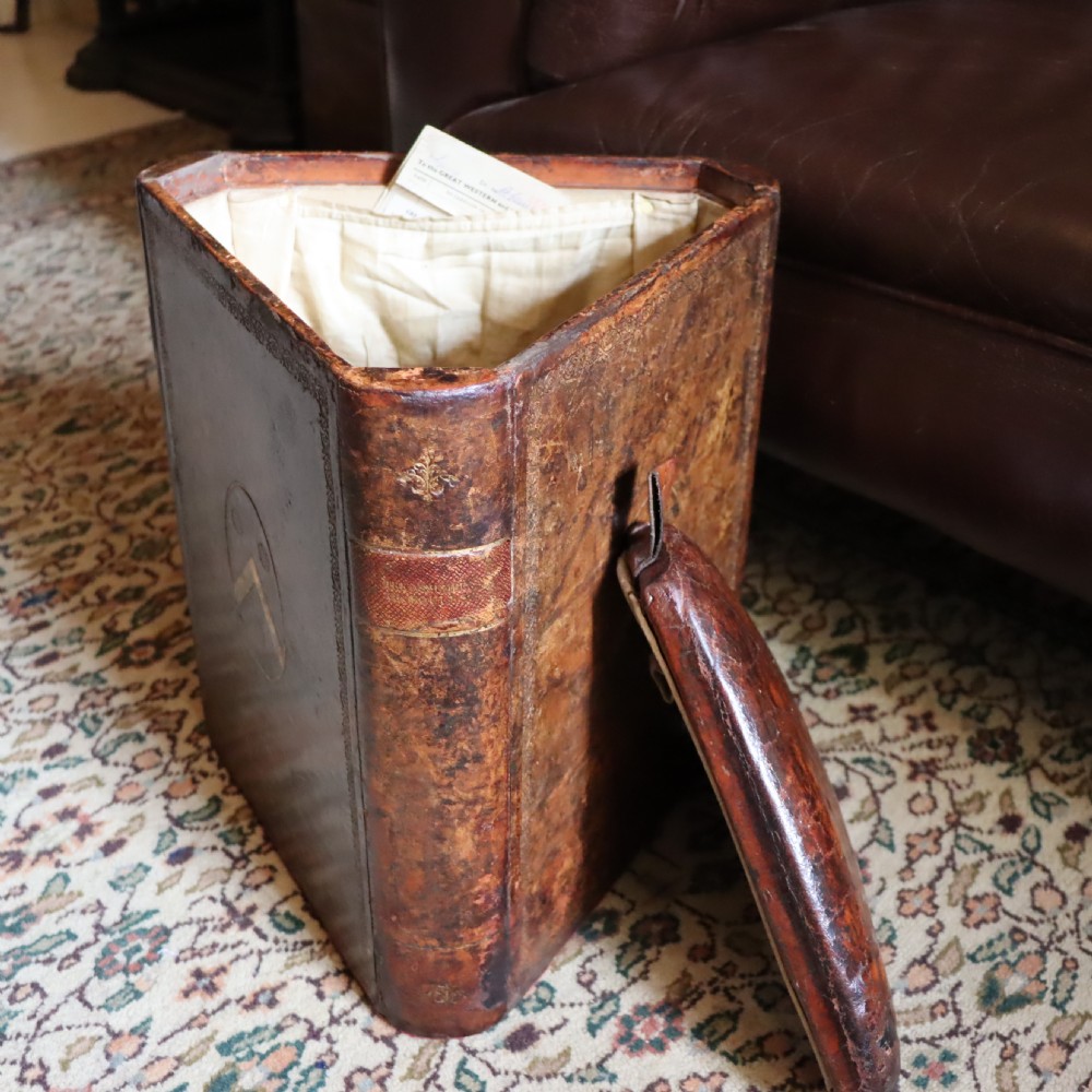 Victorian Book stool with embossed armorial and leather seat View III