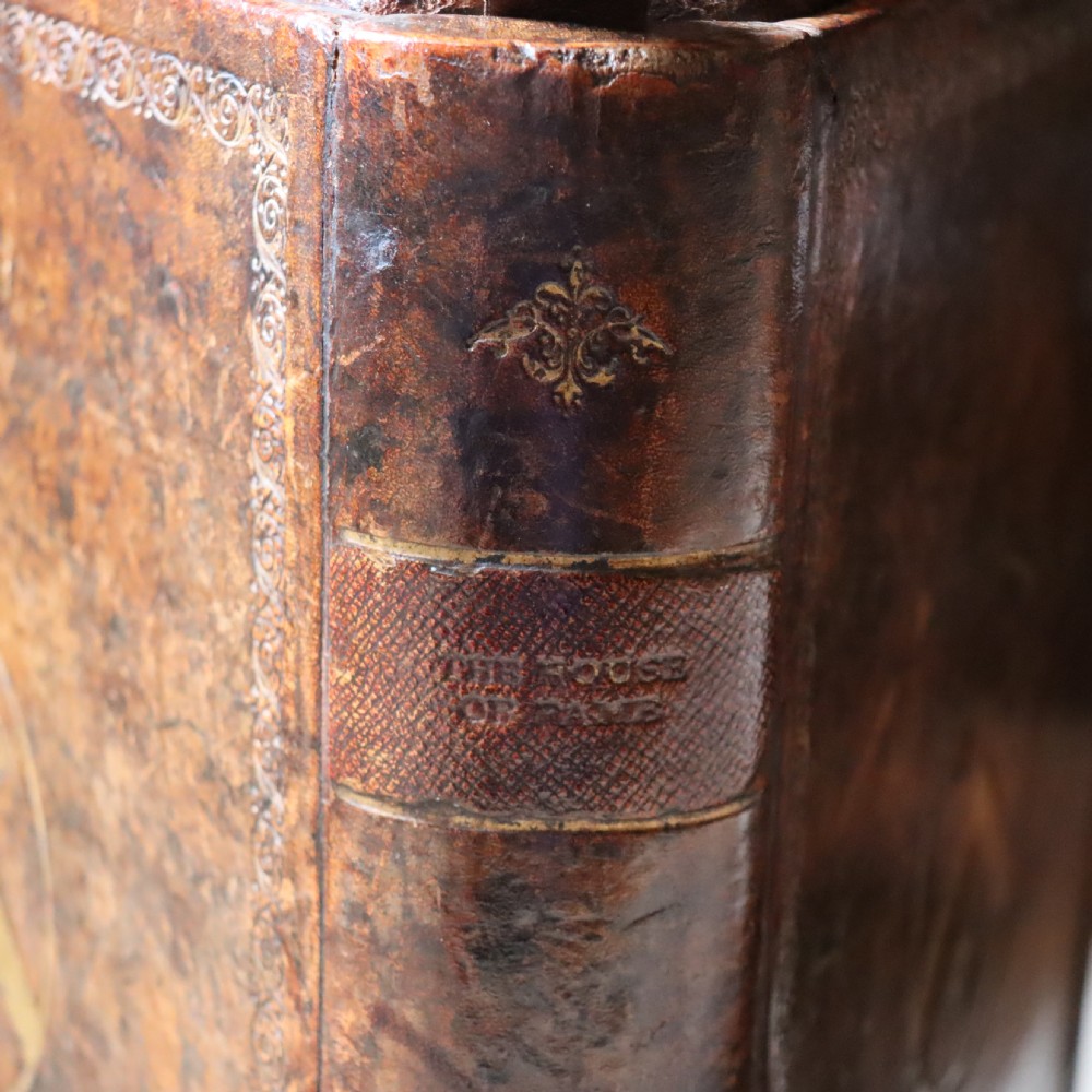 Victorian Book stool with embossed armorial and leather seat View V