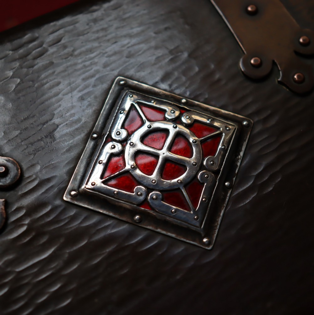 Arts & Crafts copper, silver and Red enamel box by the Guild of Handicraft Ltd Chipping Campden. Circa 1904  View III