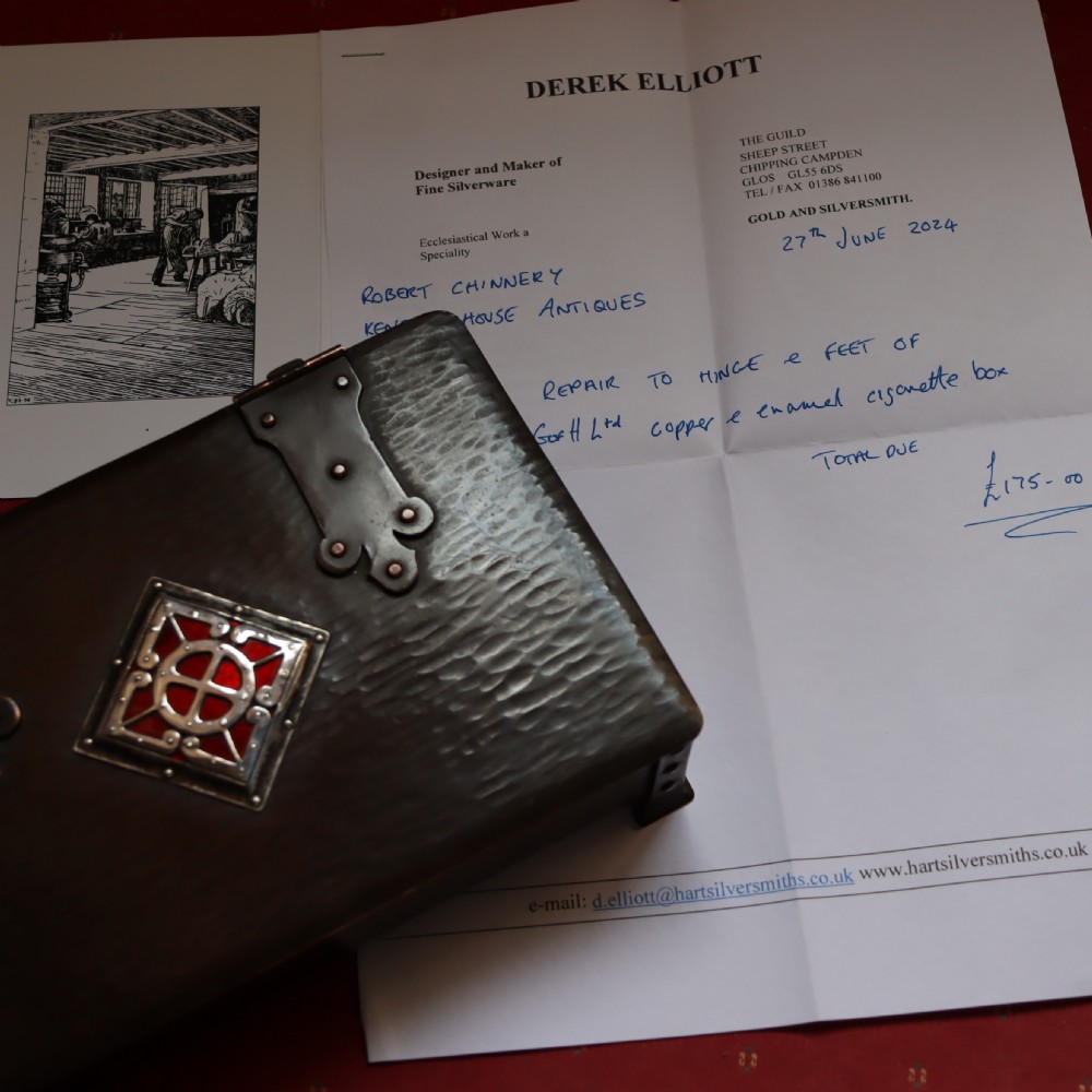Arts & Crafts copper, silver and Red enamel box by the Guild of Handicraft Ltd Chipping Campden. Circa 1904  View II