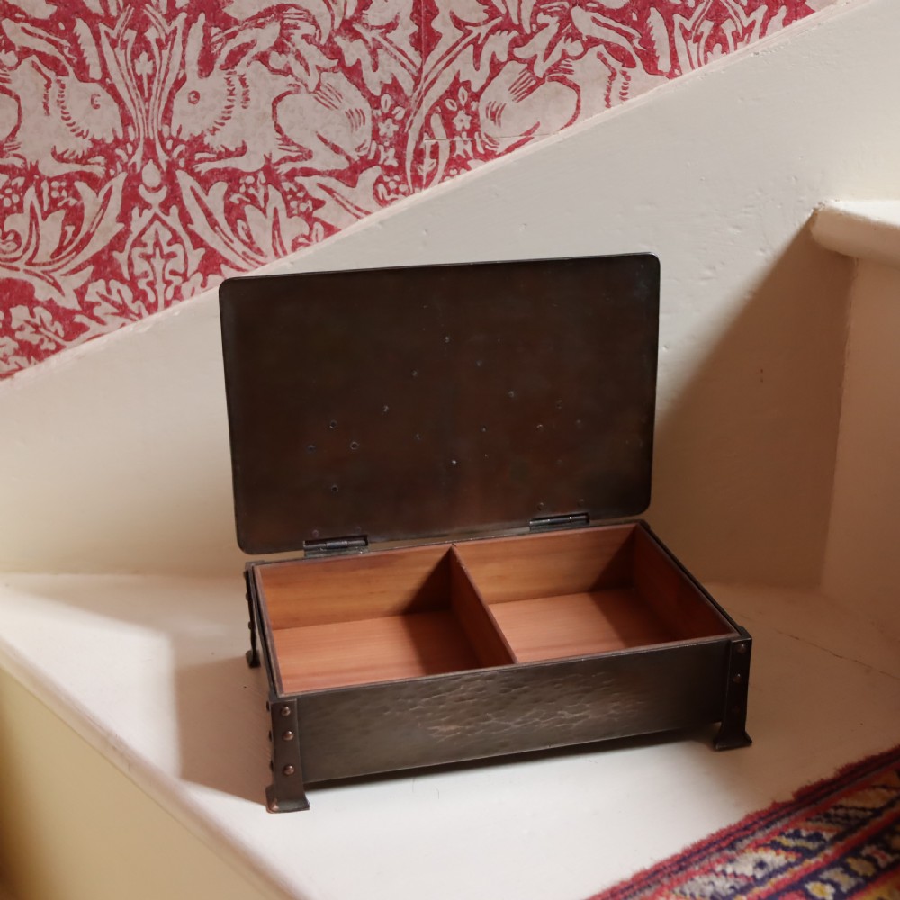 Arts & Crafts copper, silver and Red enamel box by the Guild of Handicraft Ltd Chipping Campden. Circa 1904  View VI