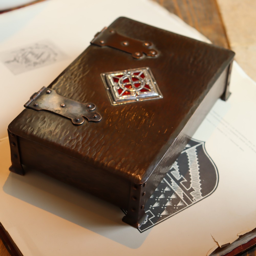 Arts & Crafts copper, silver and Red enamel box by the Guild of Handicraft Ltd Chipping Campden. Circa 1904  View VII
