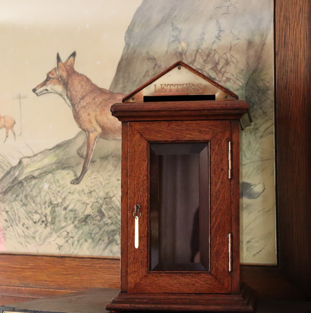 19th Century Country House oak letter box  View V