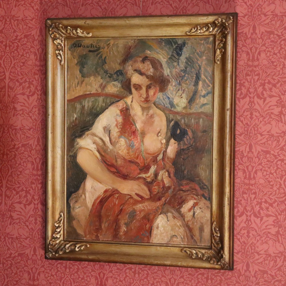 19th Century Oil on canvas Nude Portrait by Otto Vautier 