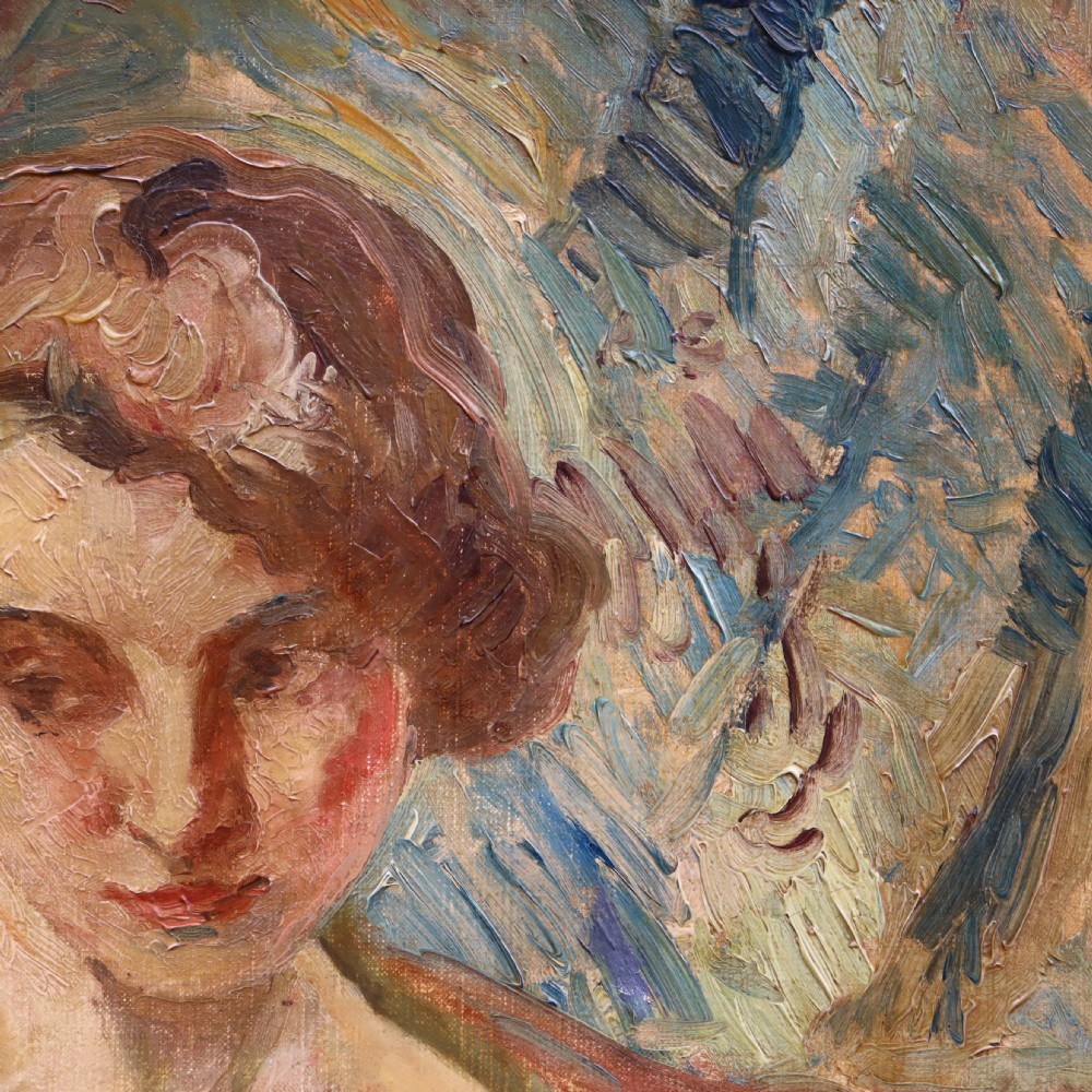 19th Century Oil on canvas Nude Portrait by Otto Vautier  View III
