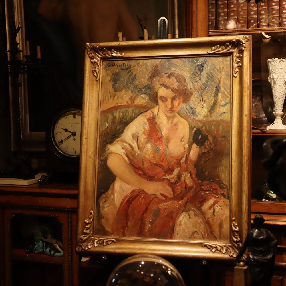 19th Century Oil on canvas Nude Portrait by Otto Vautier  View V
