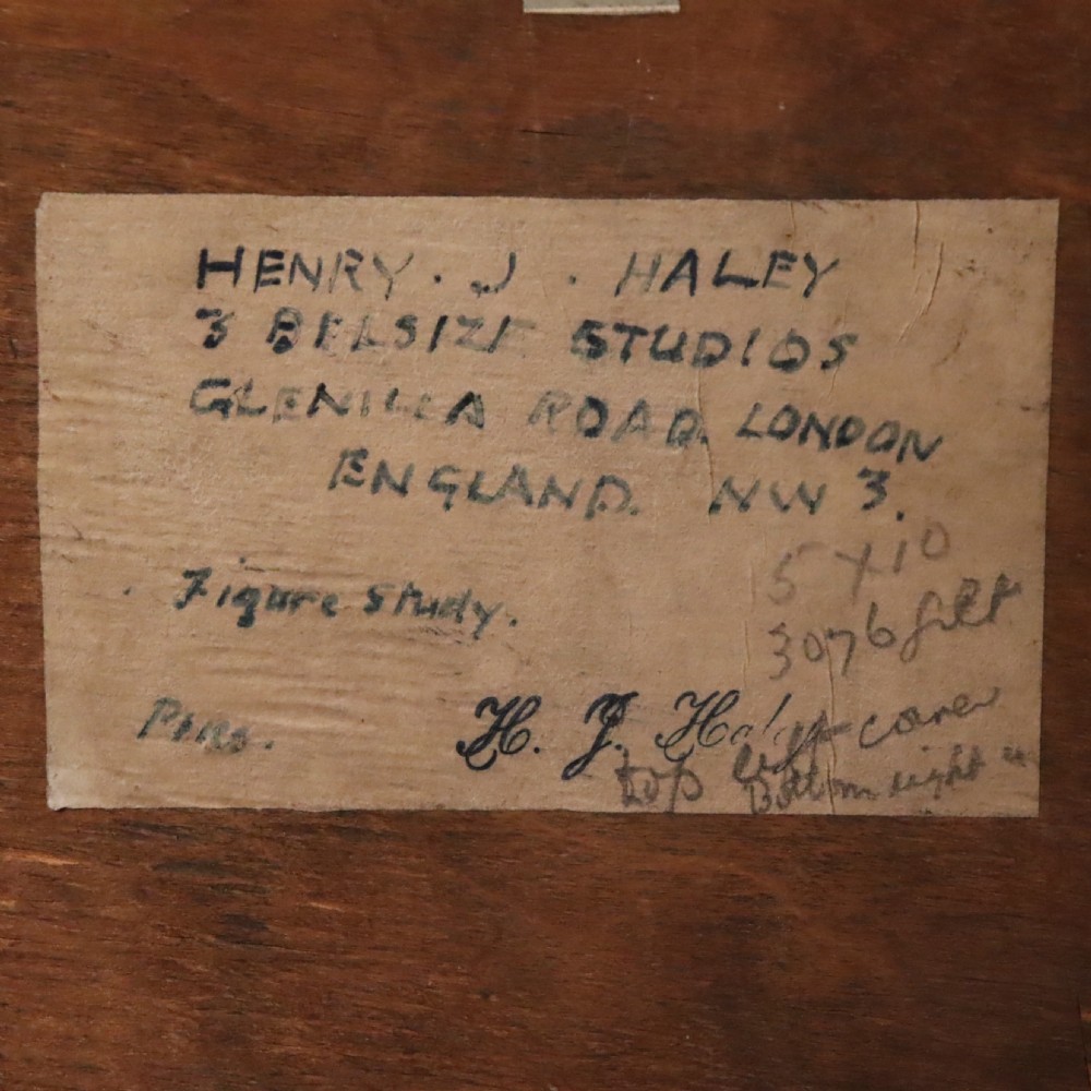 A small Henry James Haley signed oil painting on board of a standing nude lady View III