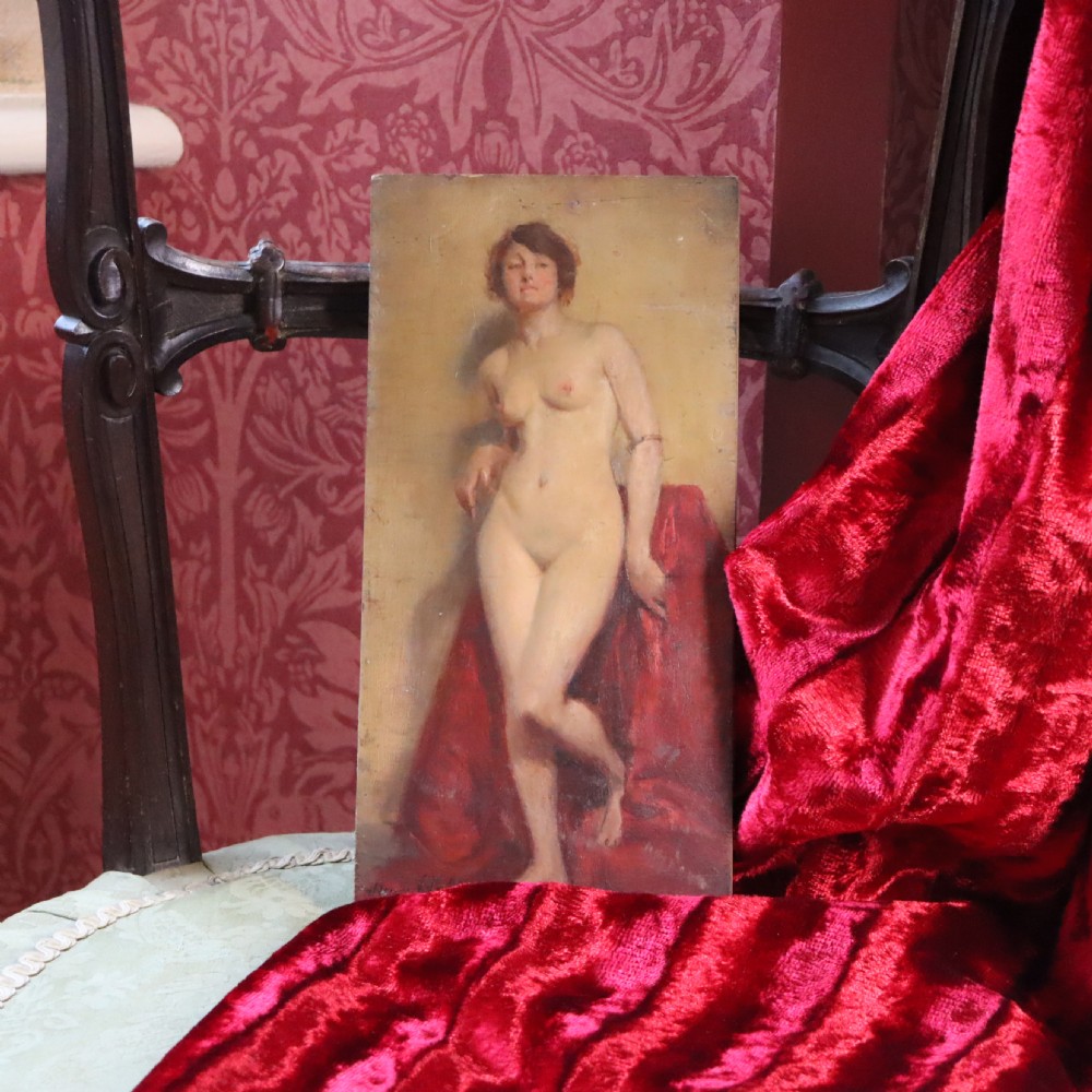 A small Henry James Haley signed oil painting on board of a standing nude lady View IV