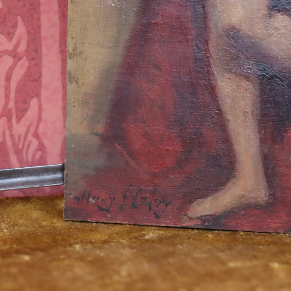 A small Henry James Haley signed oil painting on board of a standing nude lady View V