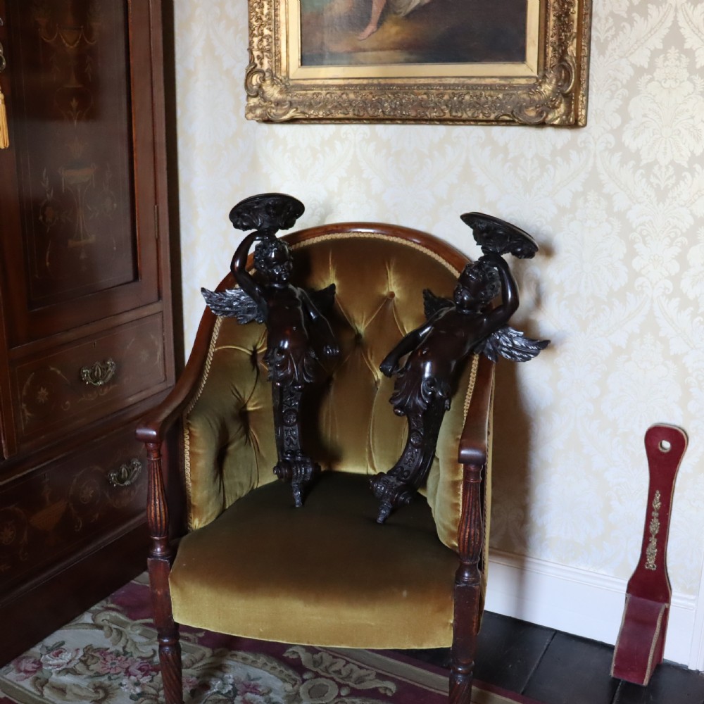 Pair of 19th Century English Limewood winged cherub wall sconces View III