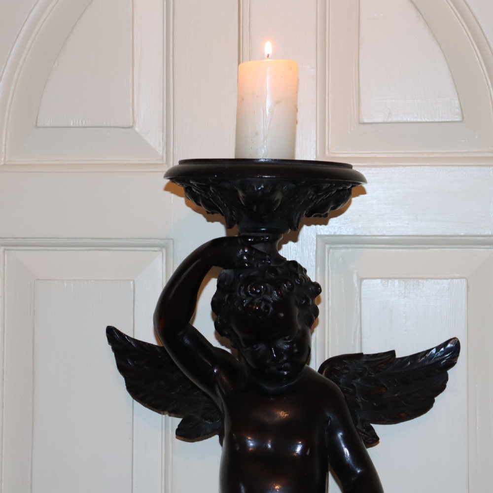 Pair of 19th Century English Limewood winged cherub wall sconces View IV