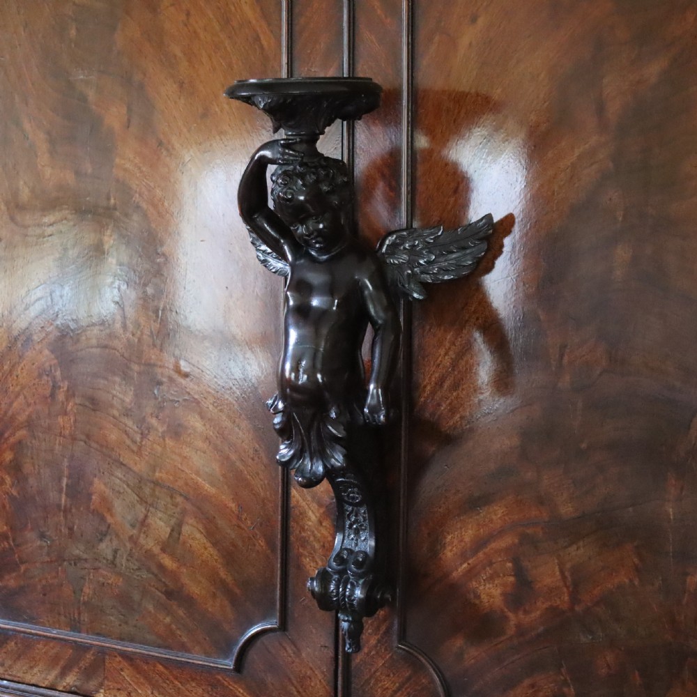 Pair of 19th Century English Limewood winged cherub wall sconces View VI