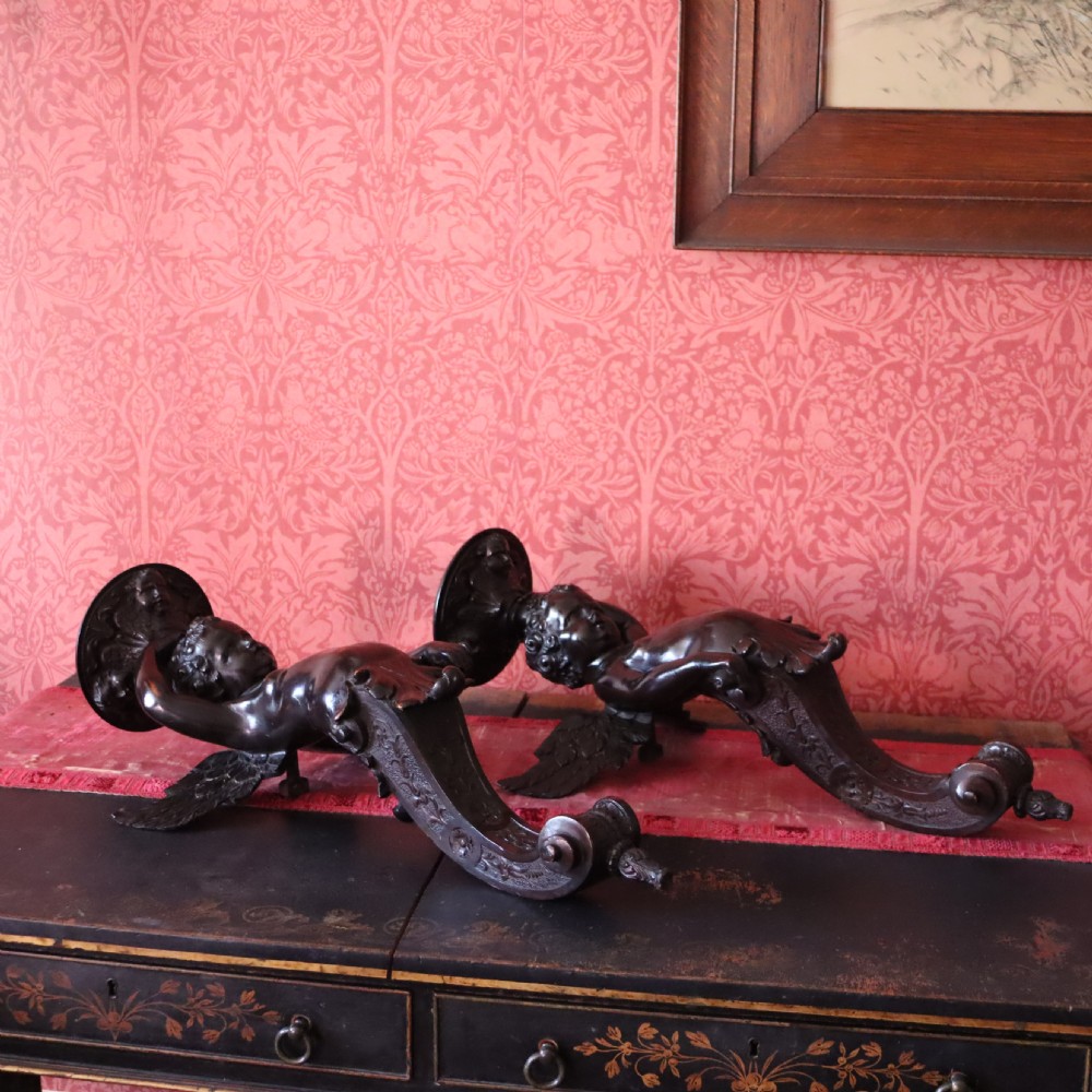 Pair of 19th Century English Limewood winged cherub wall sconces View VII
