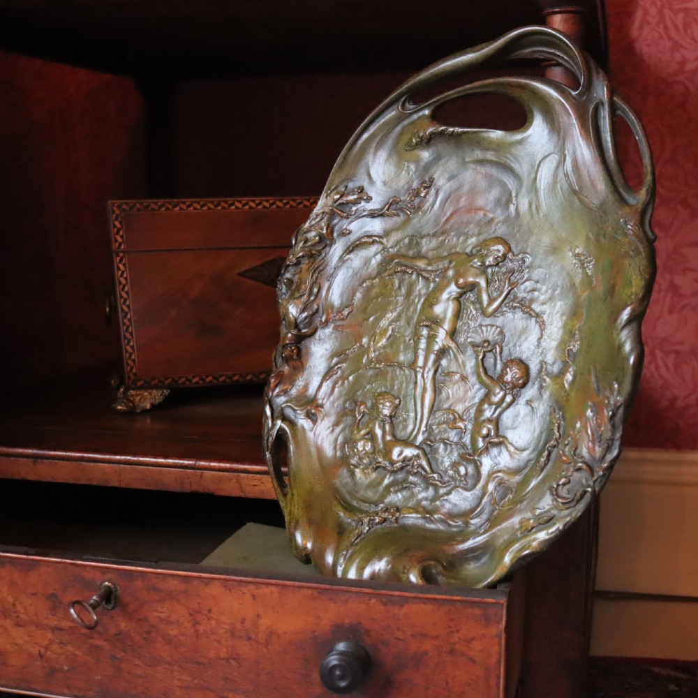 Art Nouveau Plaque of nymph with putti. Circa 1900 
