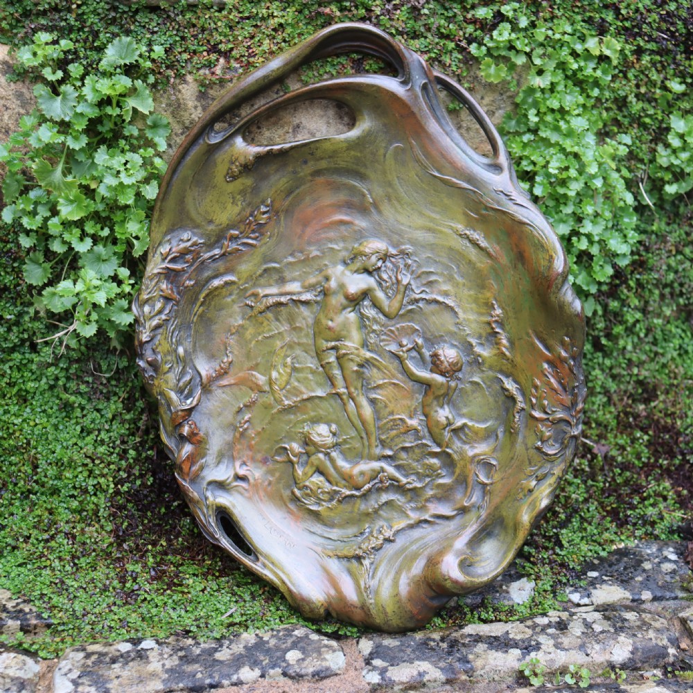 Art Nouveau Plaque of nymph with putti. Circa 1900  View V