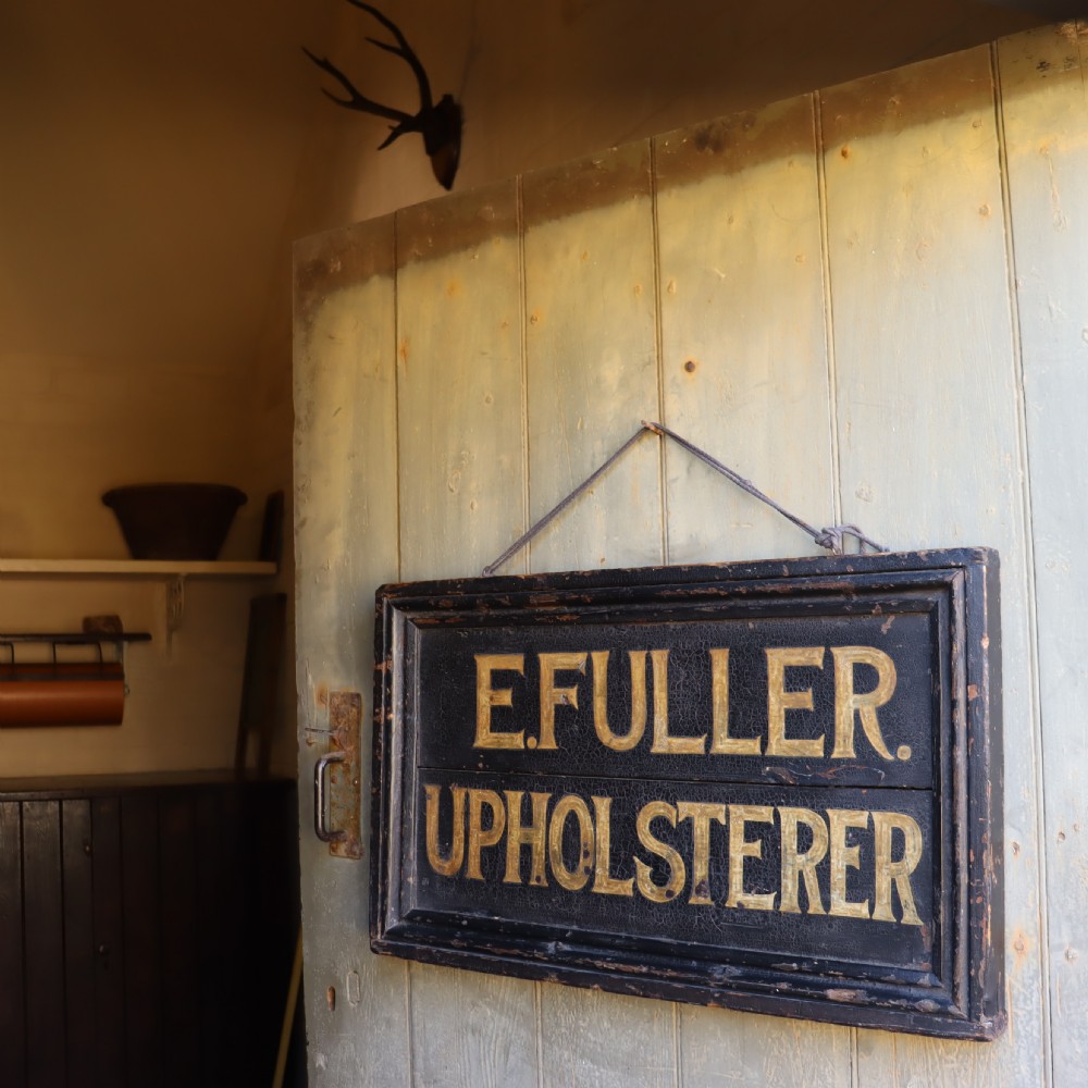 Victorian painted trade sign for E. Fuller upholsterer