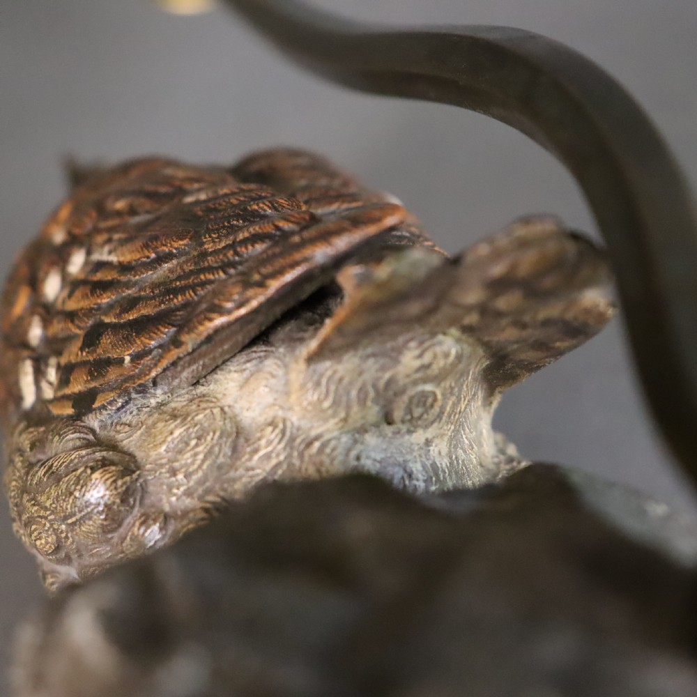 Austrian cold painted bronze – Long Eared Owl table lamp, by Bergman. Circa 1910 View VII