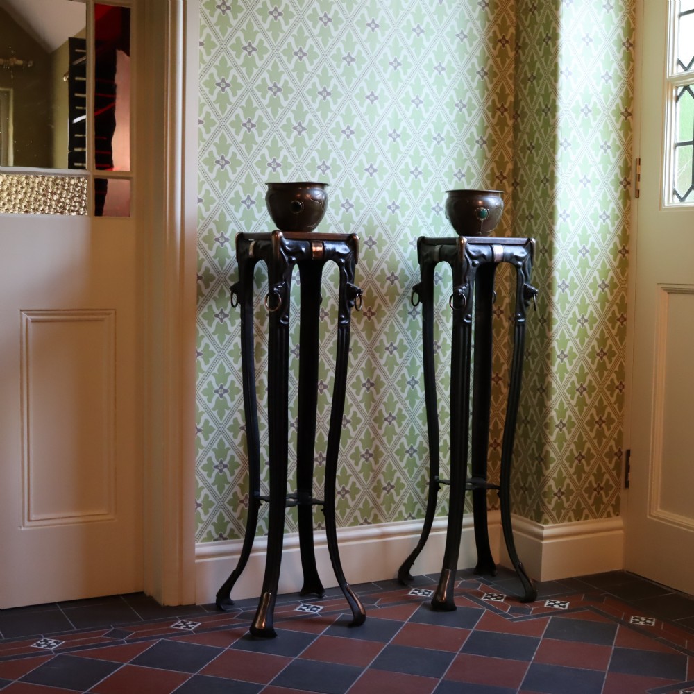 Pair of Art Nouveau cast iron torchère or jardinière stand  View XI