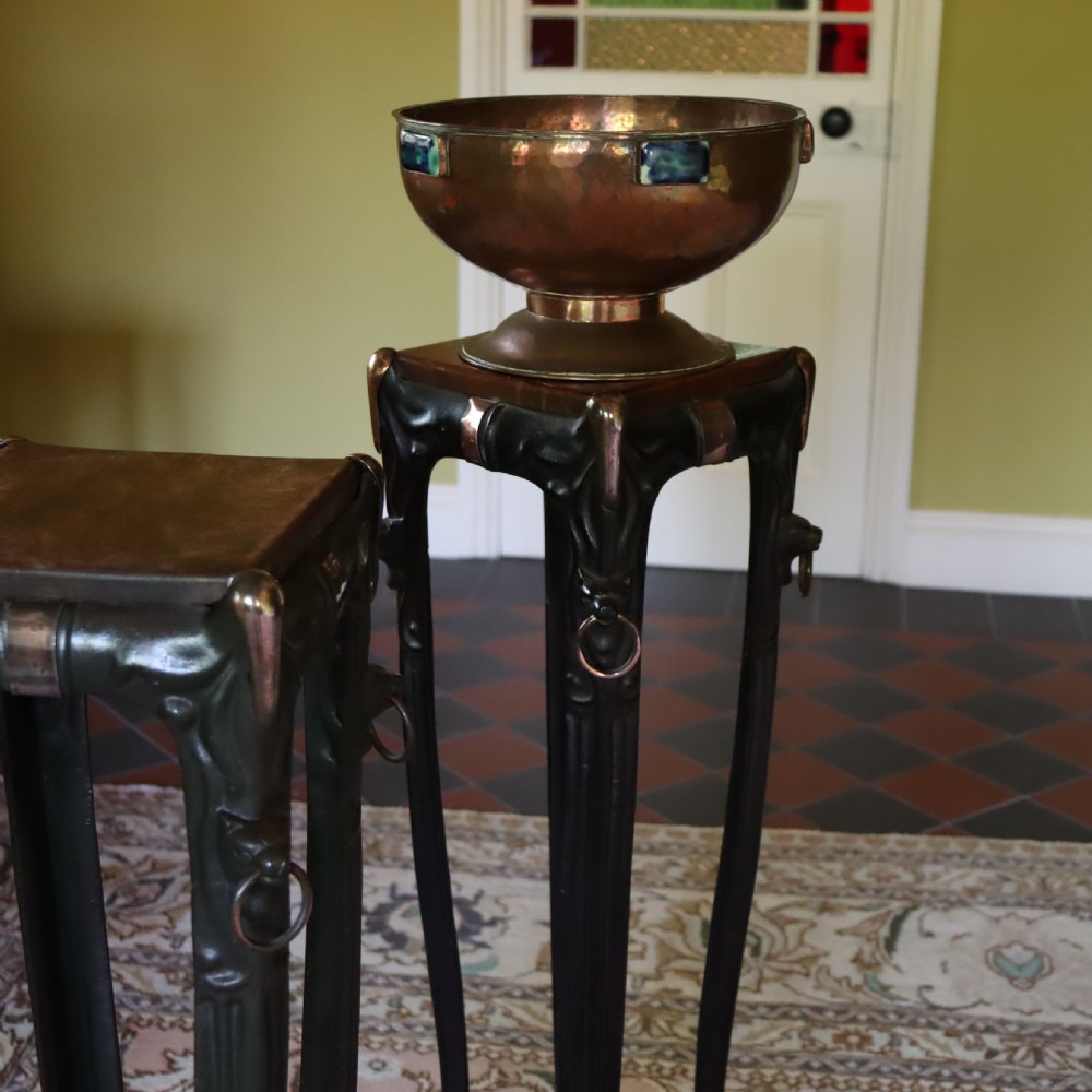 Pair of Art Nouveau cast iron torchère or jardinière stand  View XII