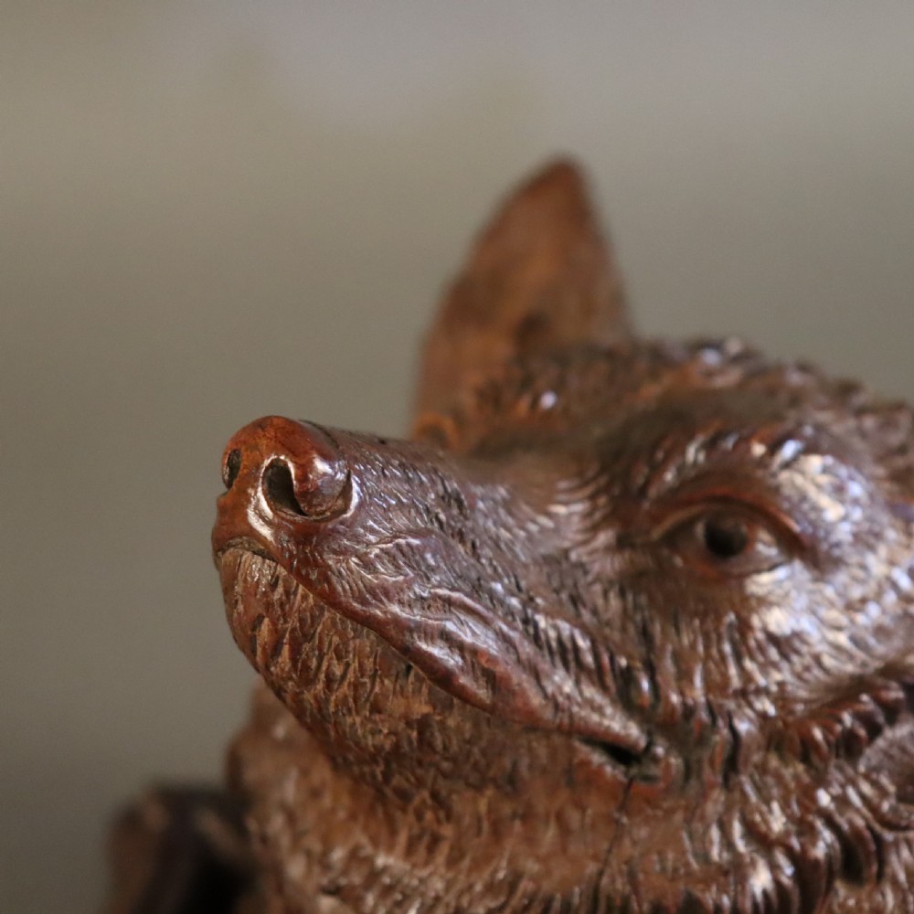 Black Forest carved wood fox mask wall-mounted hat or coat hook. 1915 View IX