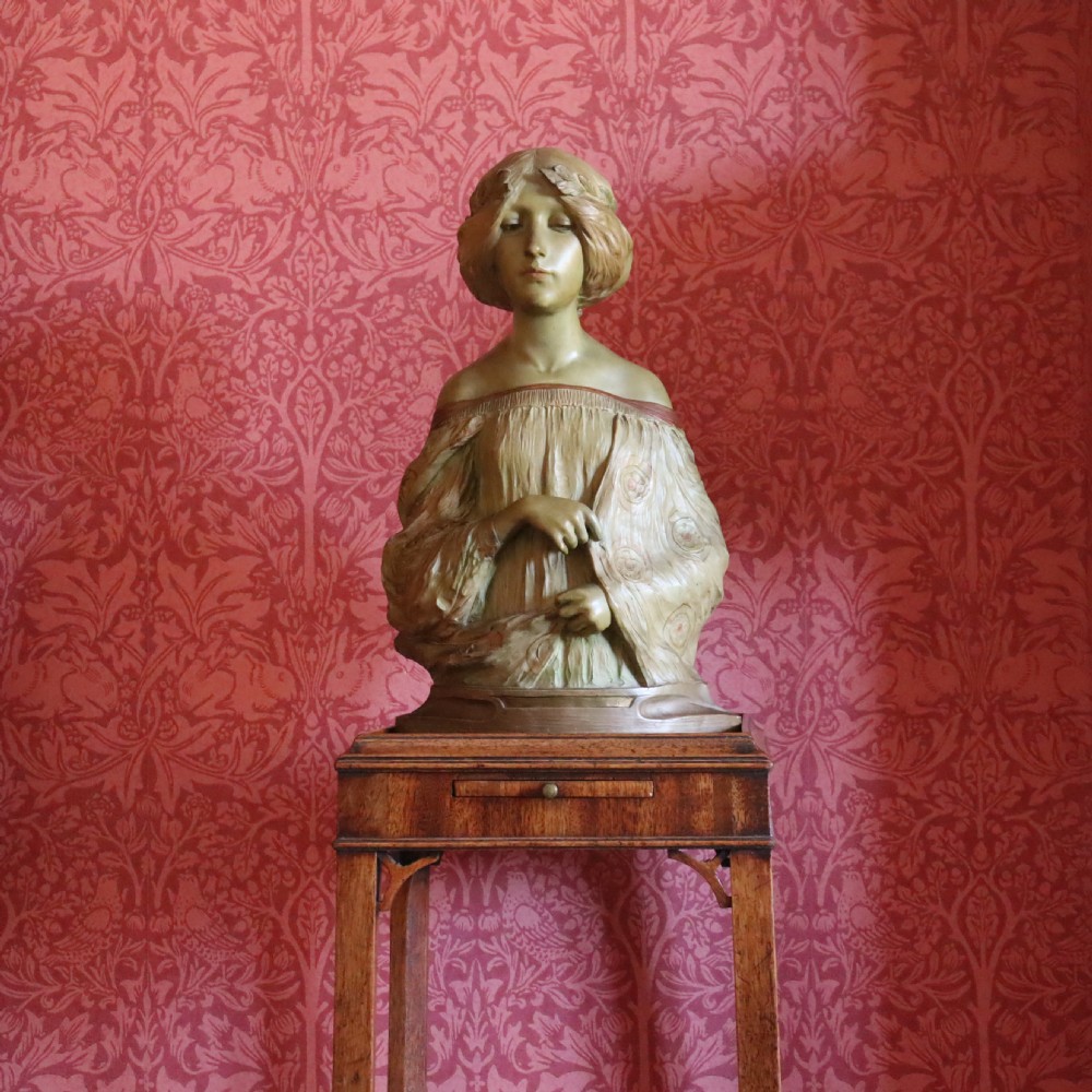 Art Nouveau terracotta bust ‘Inspiration’ by Lambert Escaler  View IV
