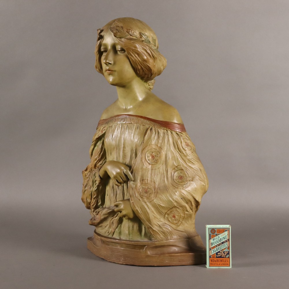 Art Nouveau terracotta bust ‘Inspiration’ by Lambert Escaler  View III
