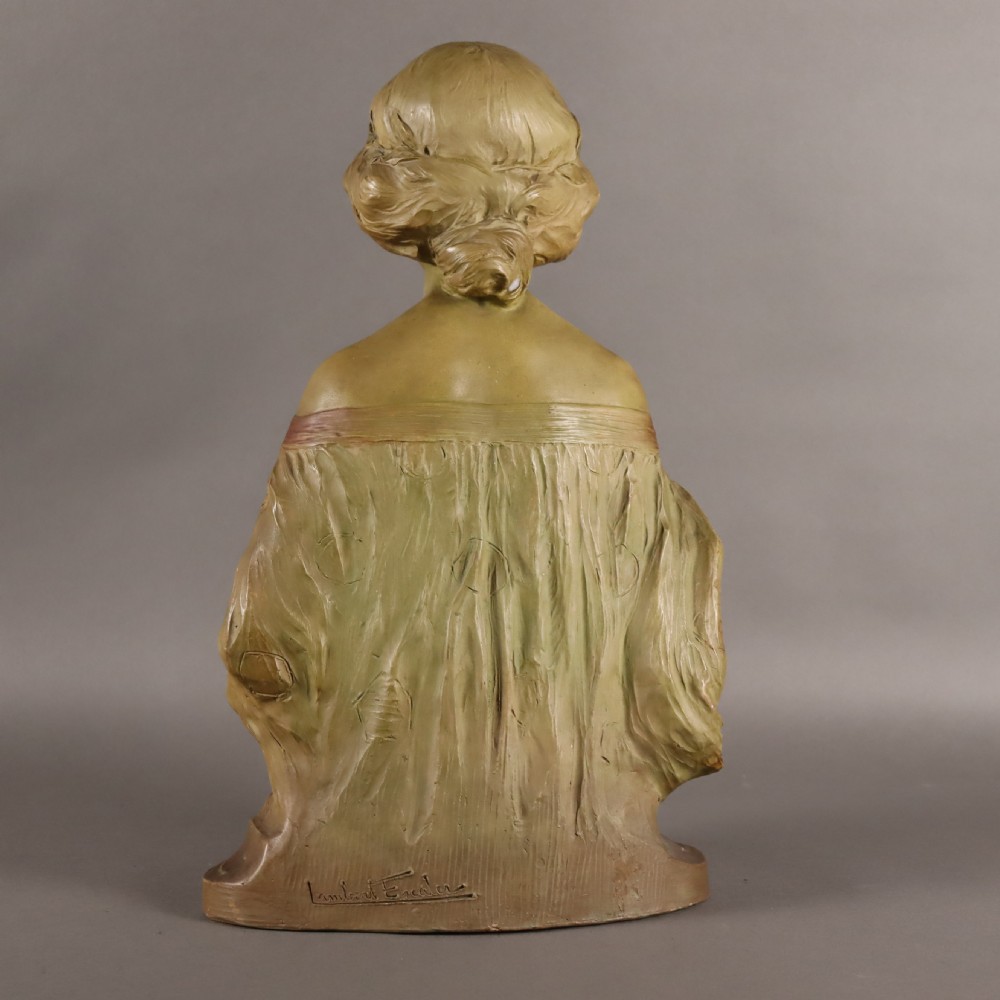 Art Nouveau terracotta bust ‘Inspiration’ by Lambert Escaler  View V