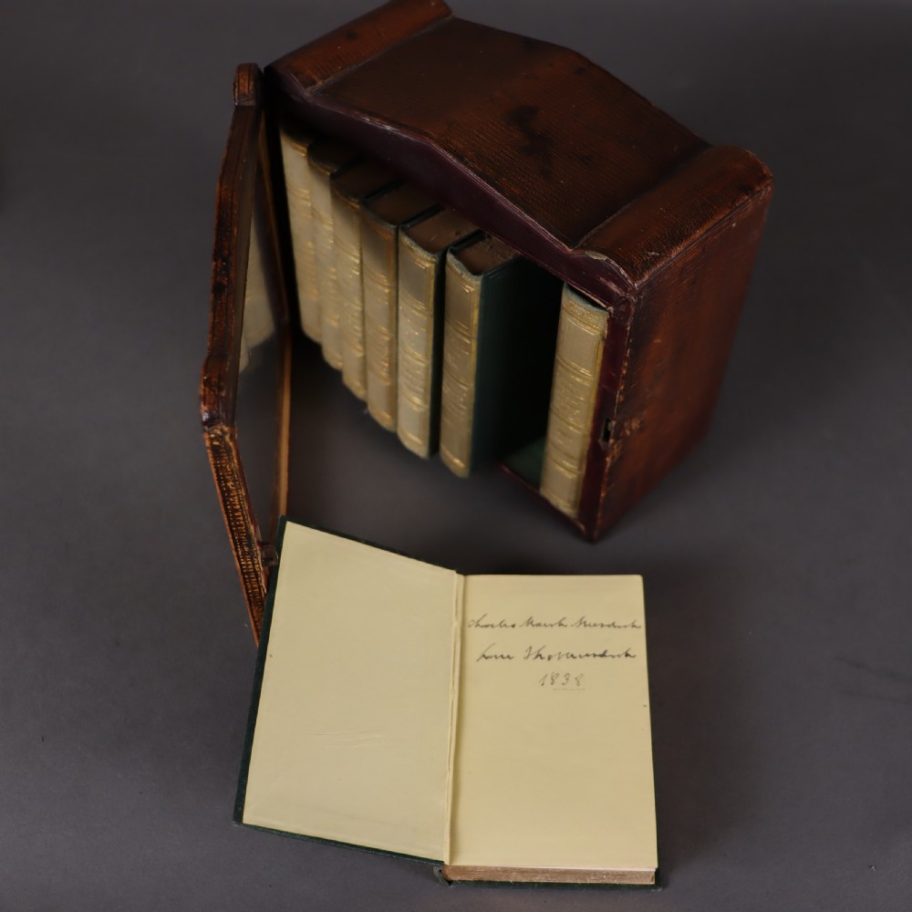 The Works of Shakespeare - 8 miniature volumes in a tooled leather and glazed case View III