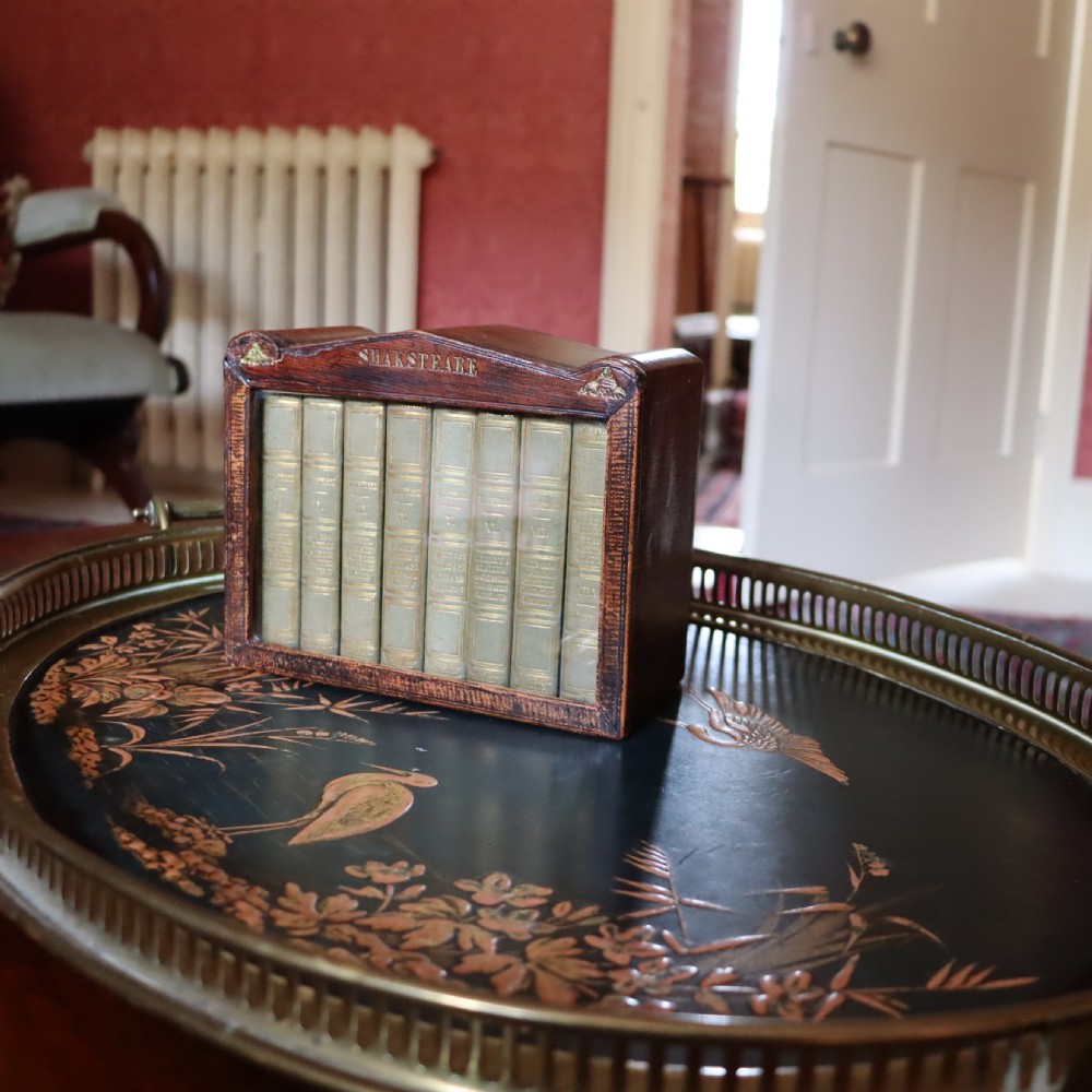 The Works of Shakespeare - 8 miniature volumes in a tooled leather and glazed case View X