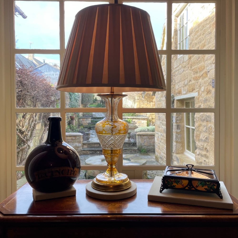 19th Century Bohemian Yellow Clear Cut Table Lamp  View II