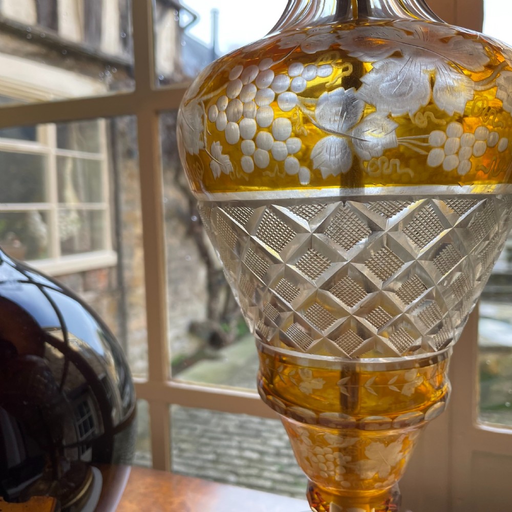19th Century Bohemian Yellow Clear Cut Table Lamp  View III