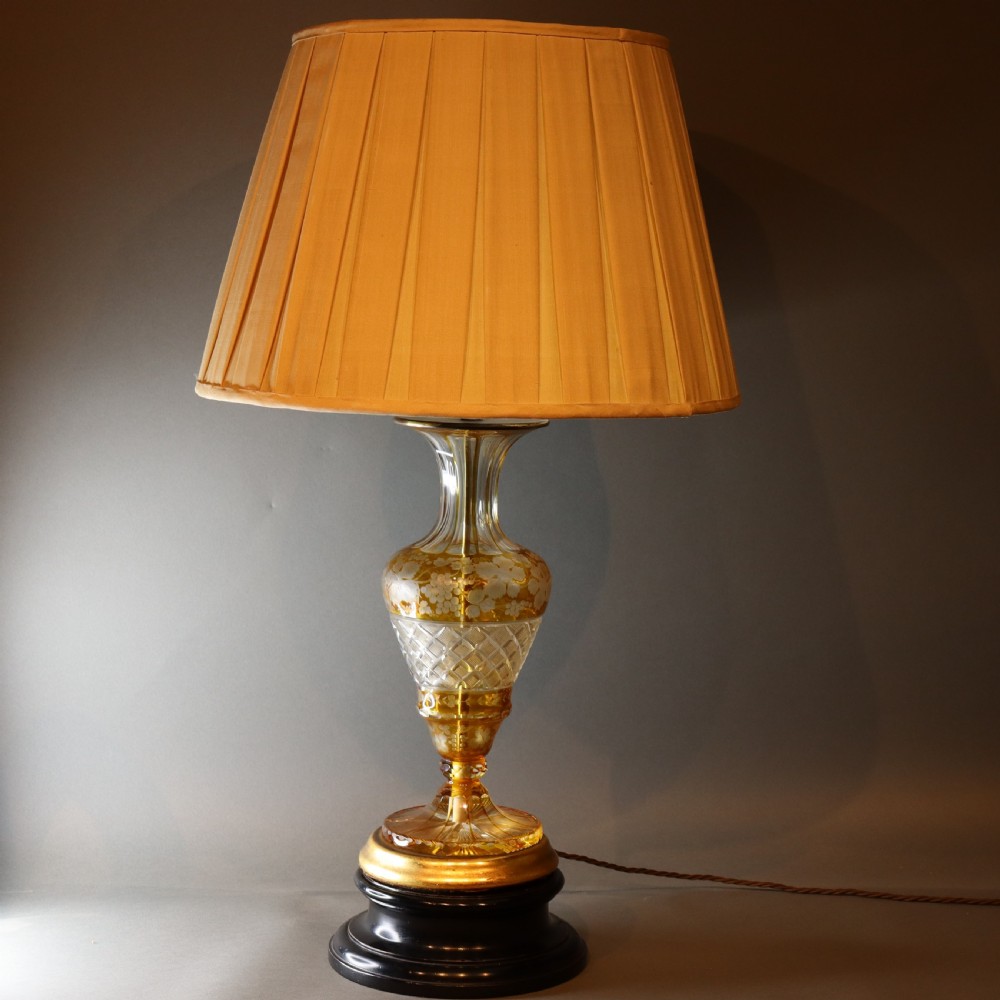 19th Century Bohemian Yellow Clear Cut Table Lamp 