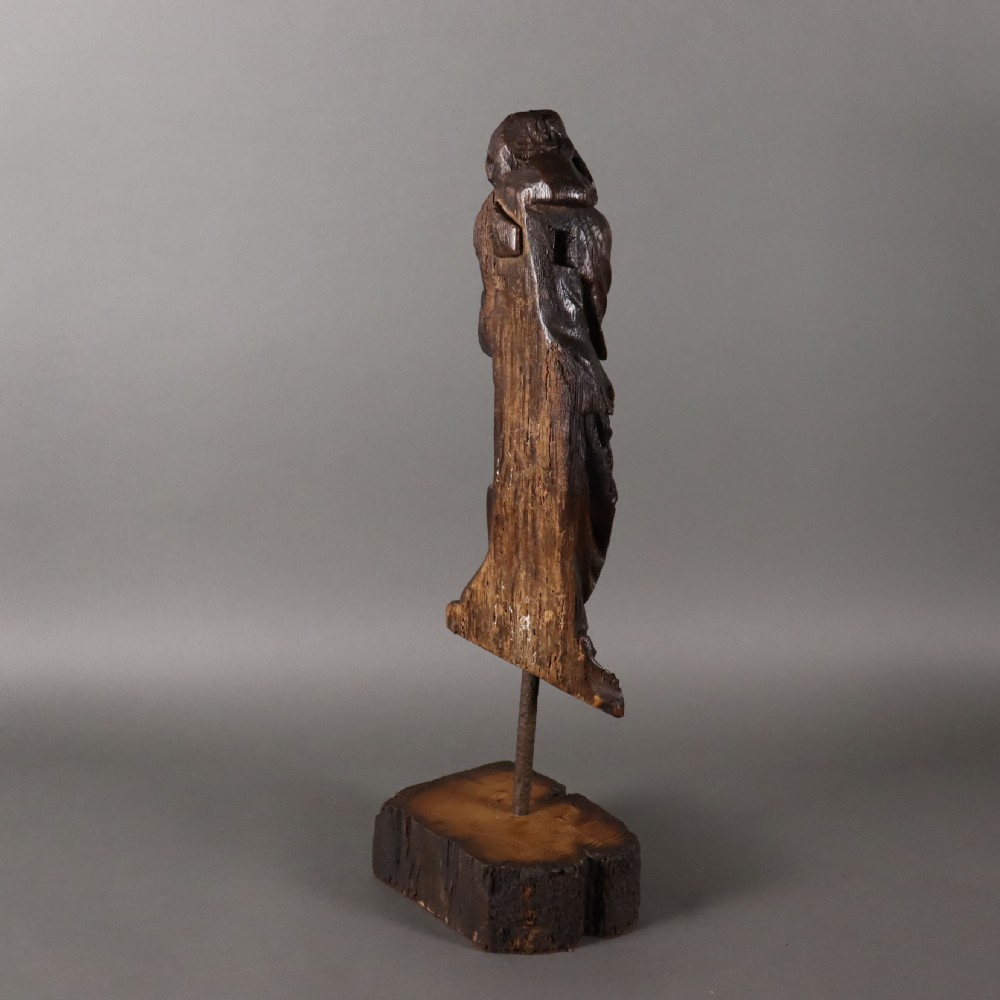 17th Century Carved Oak Figure in hooded cloak  View IV